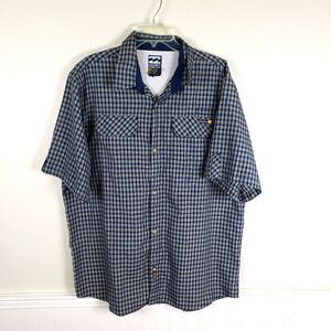Men's Blue Yellow Billabong Checkered Spec 73 Button Up Short Sleeve Shirt SZ XL